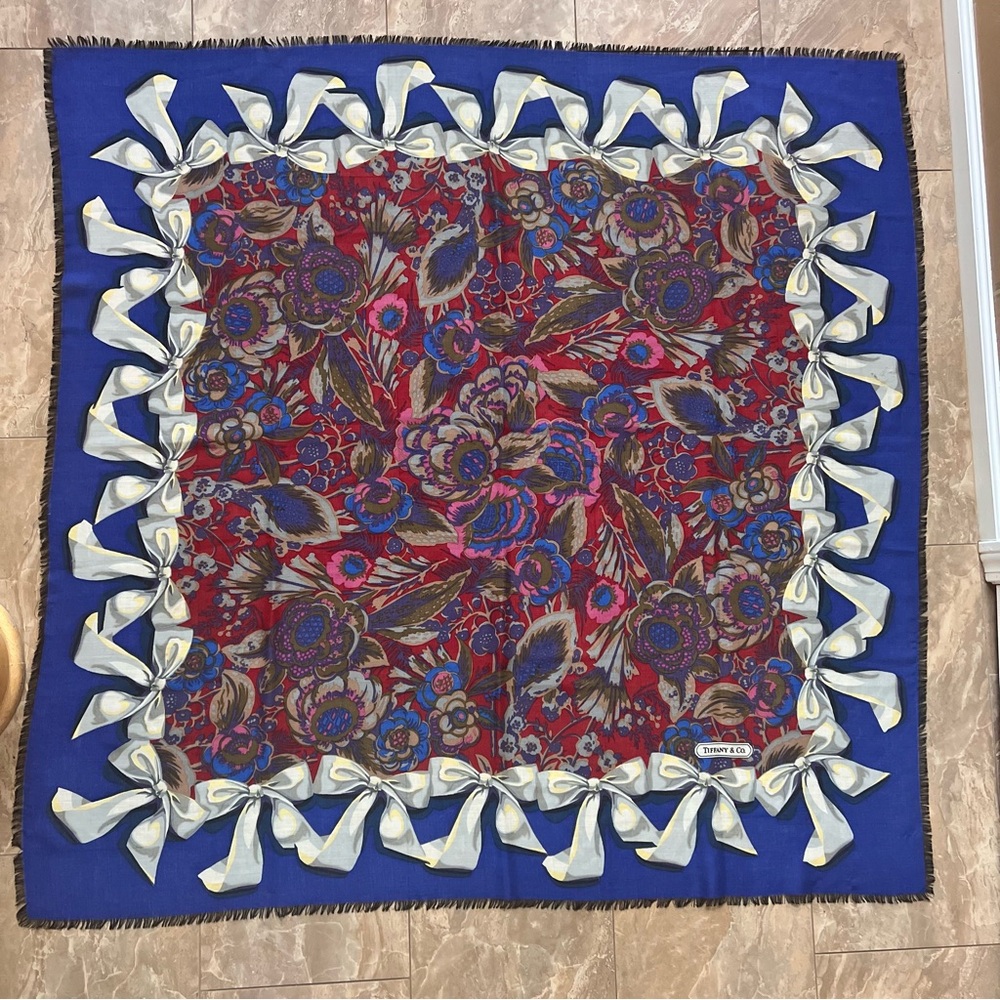 Tiffany & Co. Red and Blue Floral Scarf